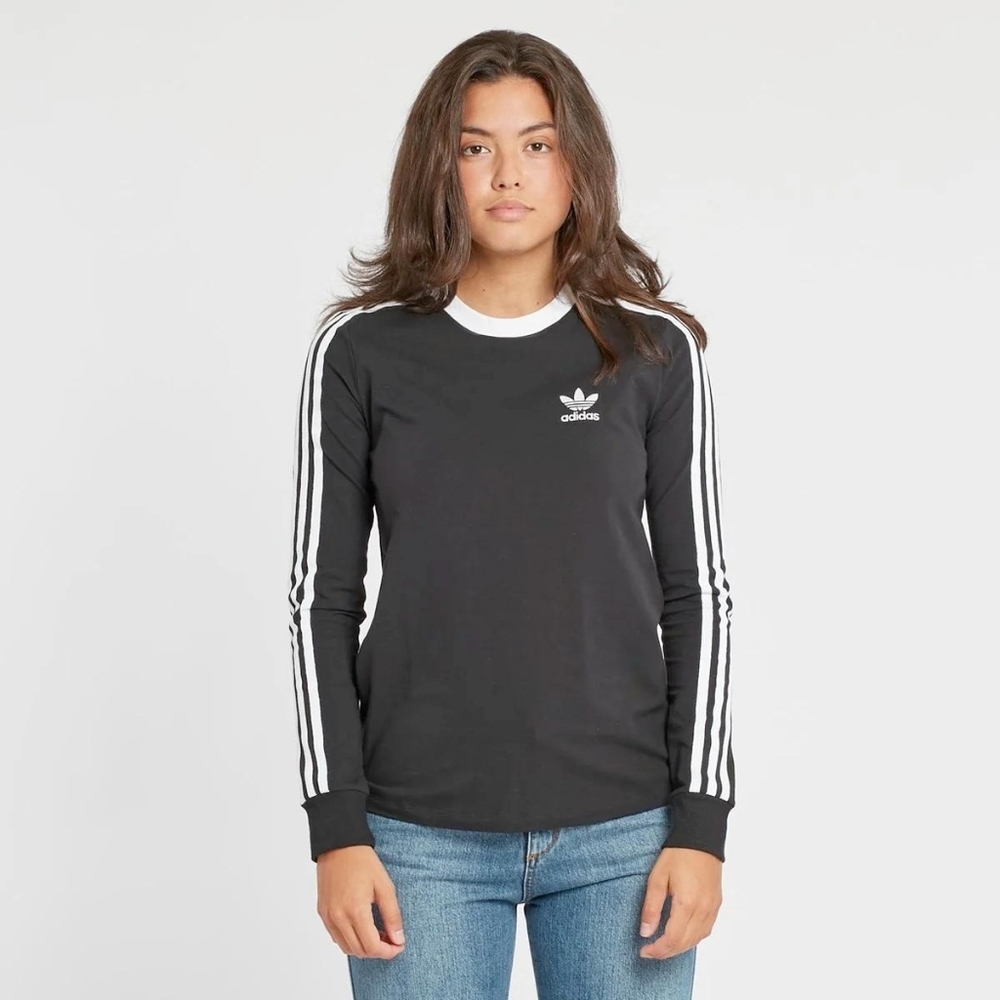 Adidas 3 Stripes Long Sleeve Black Tee, Women's Small, Classic Sporty Athleisure